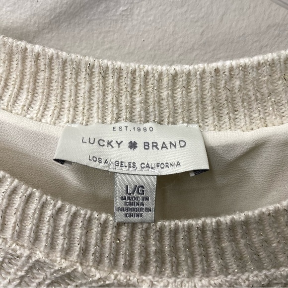 Lucky Brand holiday cream gold metallic crew neck knit sweater Size large - Picture 3 of 12